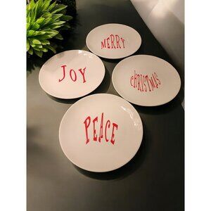 Set Of 4 Decorative Christmas Plates With Red Holiday Greetings - Joy Peace Merr